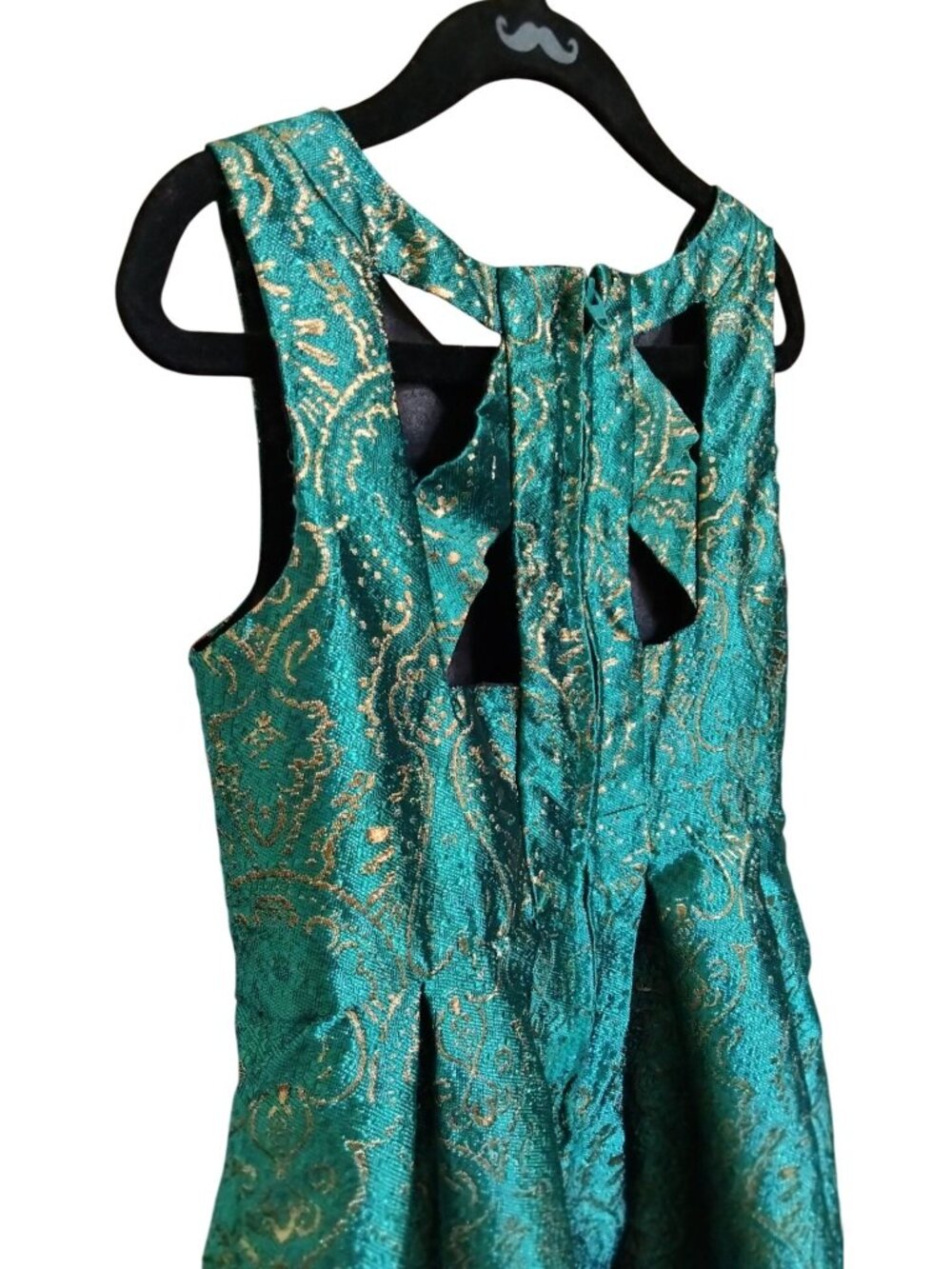 Place Little Girls Size 5 Dress Teal Sleeveless Gold Brocade Bow Back Party Chic - Picture 4 of 8